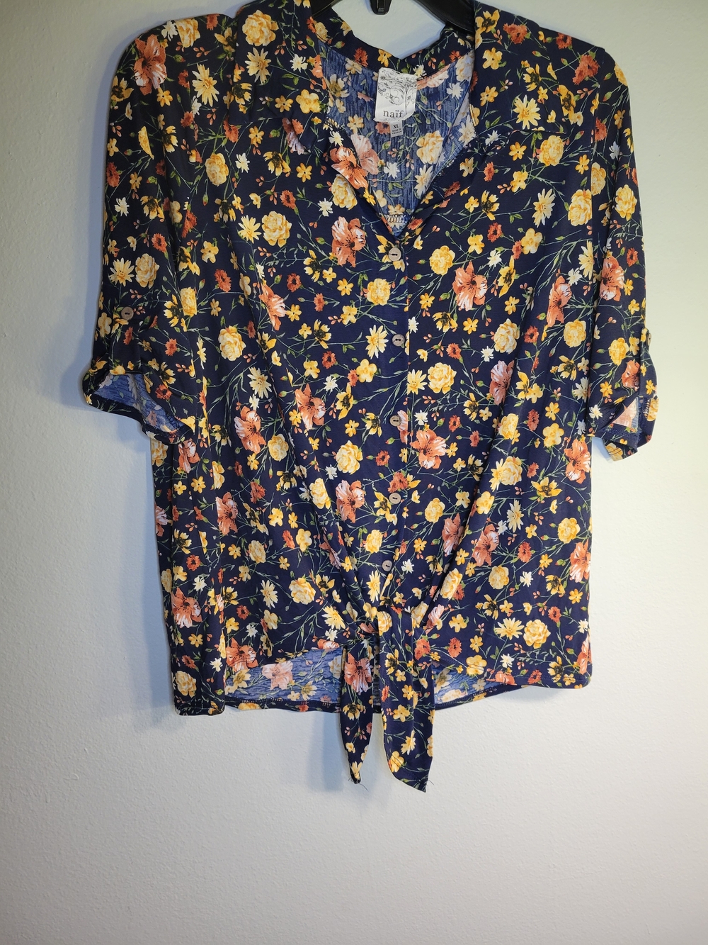 naif Navy Floral Tie-Front Blouse